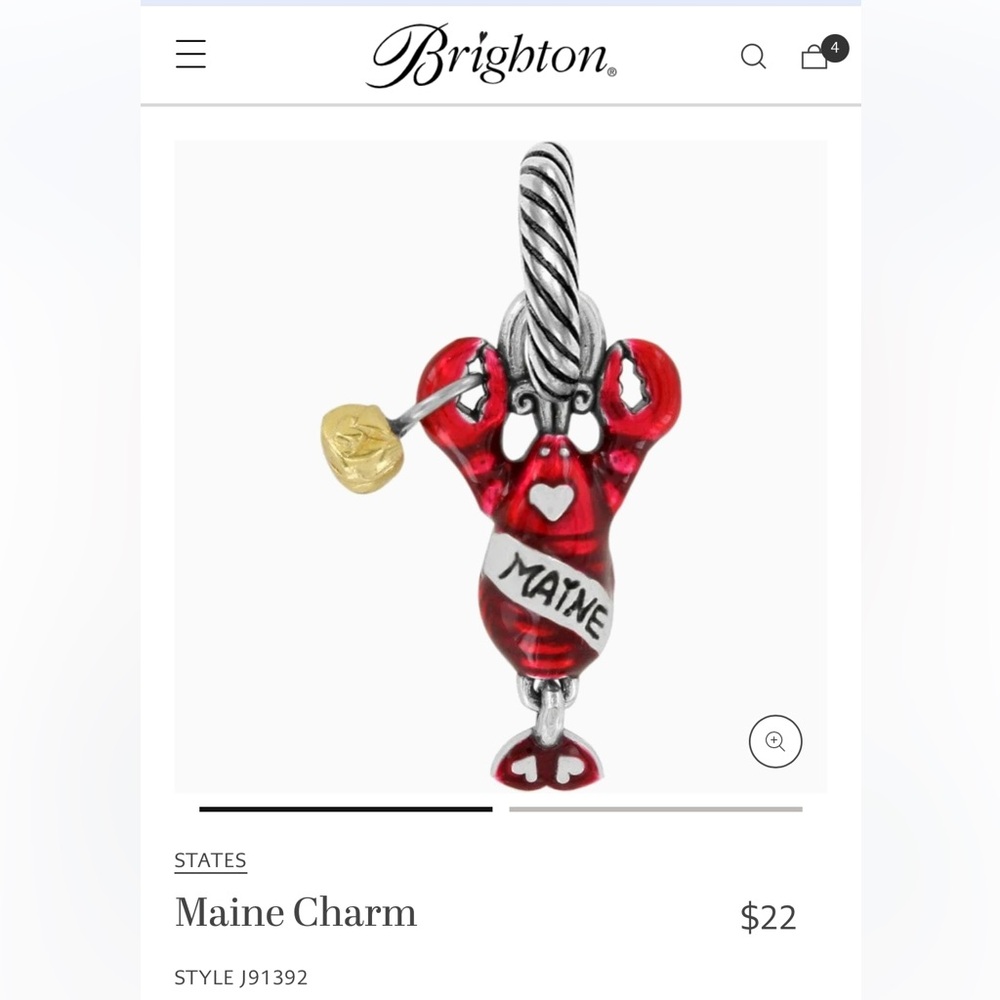 Brighton Maine lobster state charm Red enamel Moveable tail Engraved sash - Picture 4 of 6